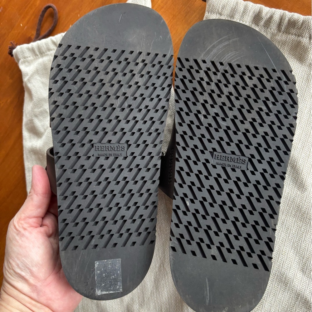 NWOT  Hermes Ecorce Chypre Leopard Print Footbed Sandal with dust bags sz 37.5 - Picture 3 of 7